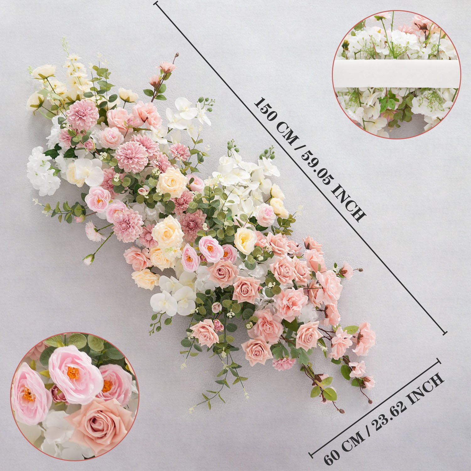 Uflower Artificial Pink Rose Green Leaf Flower Row Wedding KT Backdrop Decor